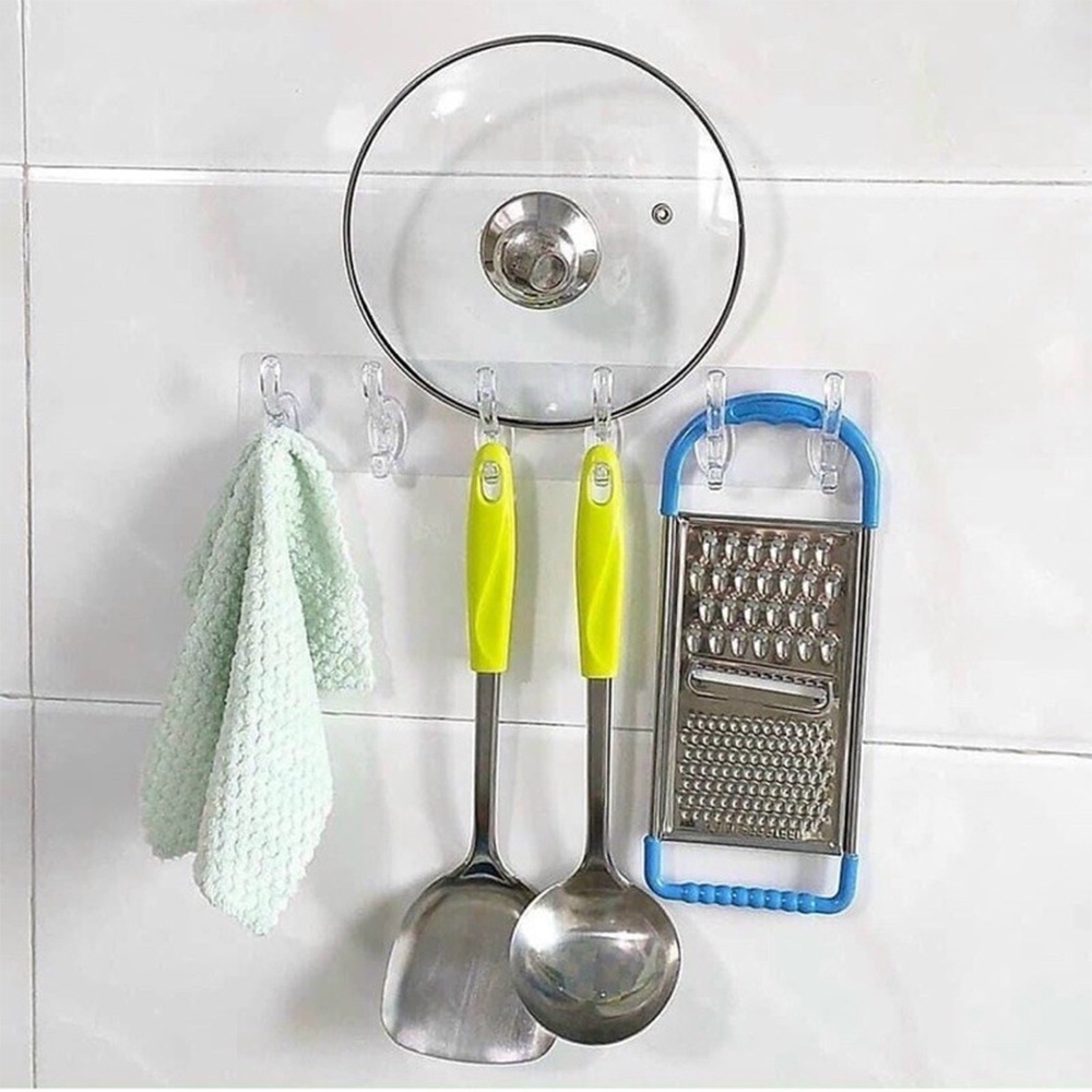 Thanh Treo Đồ Dán Tường 6 Móc Trong Suốt M9 - Liền Mạch - Siêu Dính