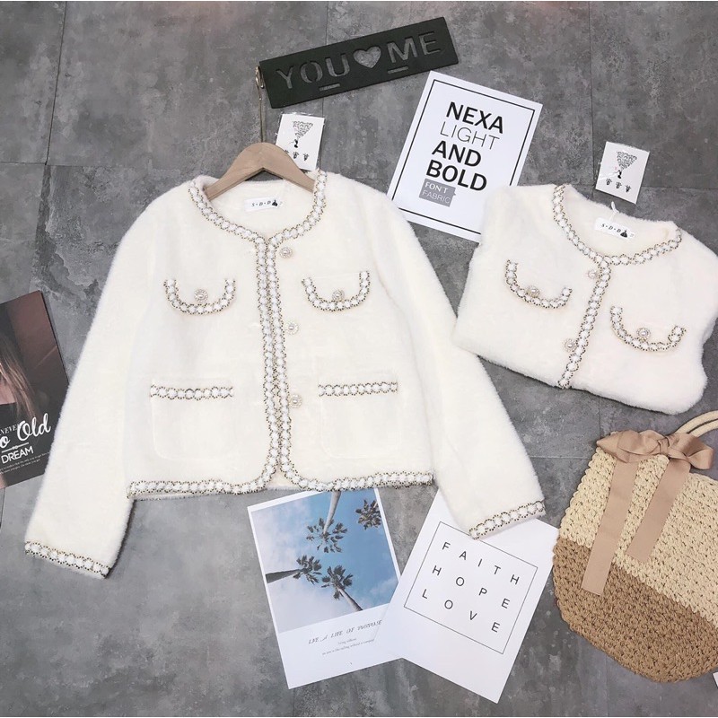 áo khoác lông khuy ngọc viền hàng chuẩn SĐ (sẵn) | BigBuy360 - bigbuy360.vn