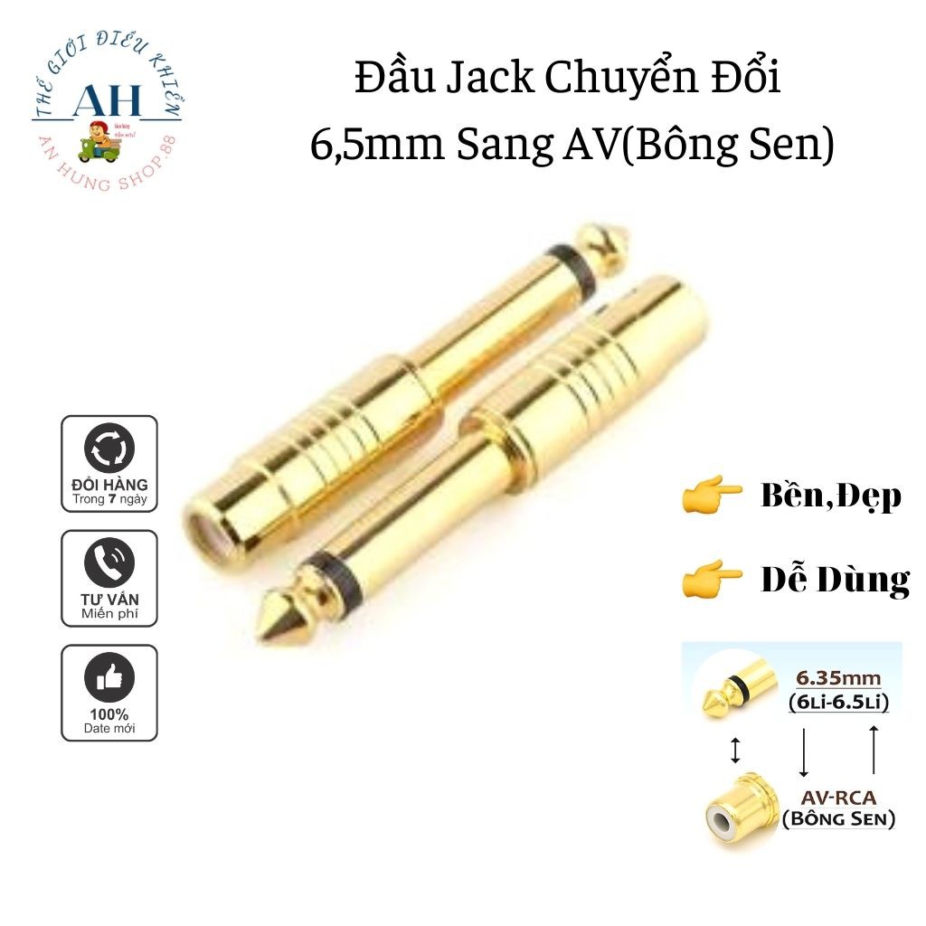 Jack Chuyển Đổi Tín Hiệu đầu Jack 6 Ly Ra Bông Sen ( AV).Jack Màu vàng, Bền,Đẹp.