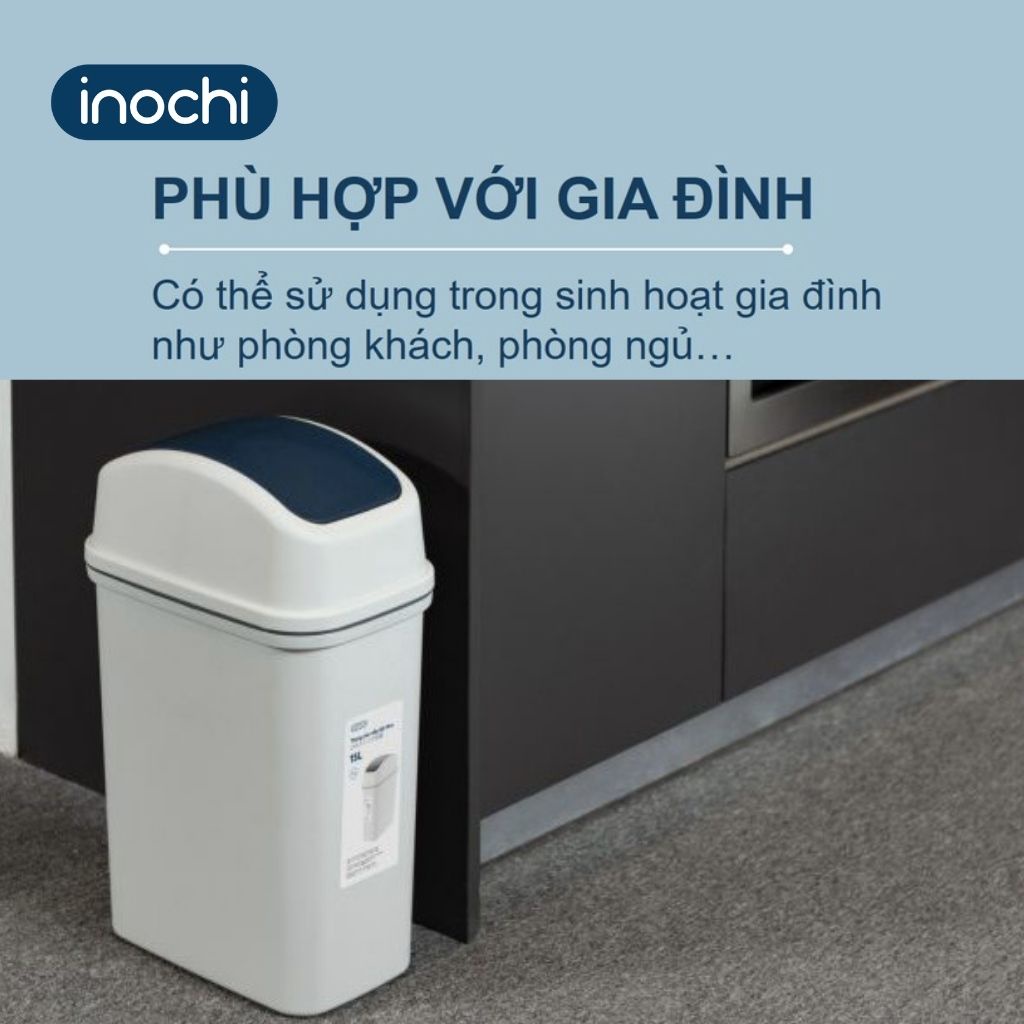 Thùng Rác Nhựa Nắp Lật INOCHI 15 Lít Nắp Linh Hoạt, Làm Sọt Rác Cho Văn Phòng, Trong Nhà, Ngoài Trời Nhỏ Gọn