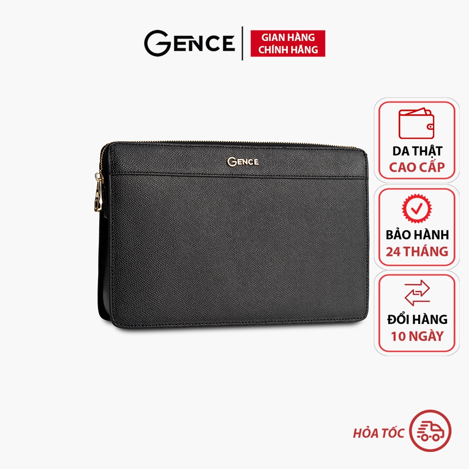 Ví Clutch cầm tay nam công sở chính hãng Gence da bò vân Togo cao cấp màu đen HT11