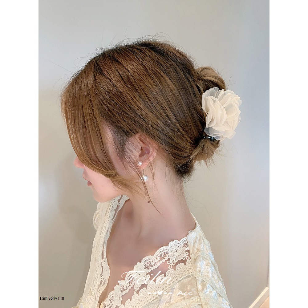 Kẹp tóc càng cua hoa hồng lưới nhụy châu sang chảnh Tiluca KEP35