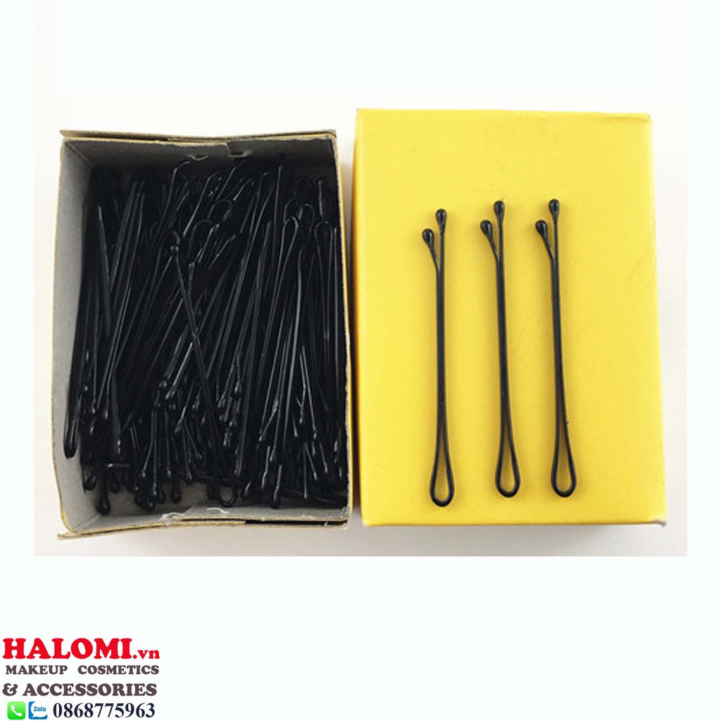 Kẹp gim tăm cứng chữ Y bằng thép chống gỉ chính hãng HALOMI màu đen chuyên dùng cho makeup làm tóc gồm 100 chiếc