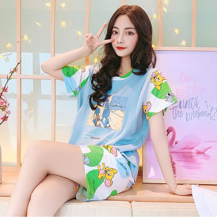 Đồ Bộ Bầu Và Sau Sinh Azuno BN001 Chất Liệu Cotton Có Chun Chỉnh Bụng Và Khe Mở Cho Con Bú Ngắn Tay Mặc Nhà Mùa Hè