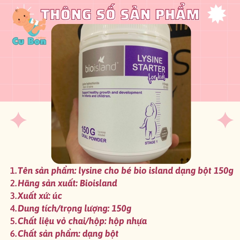 lysine cho bé bio island dạng bột 150g của Úc thúc đẩy Tăng Chiều Cao Cho Trẻ hay biếng ăn chậm lớn từ 7 tháng tuổi