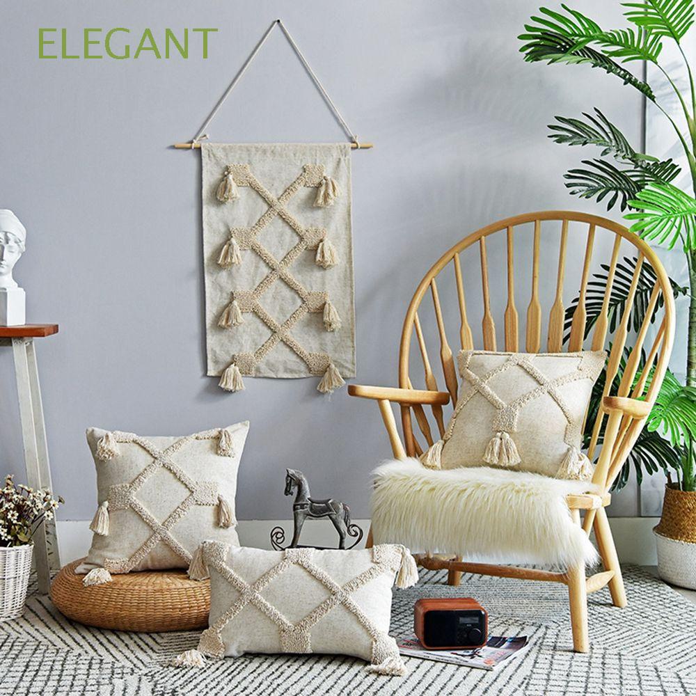 Áo gối cotton lanh handmade phối tua rua phong cách bohemian trang trí độc đáo
