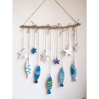 Dreamcatcher bằng cá gỗ và sao biển handmade, 100% gỗ tự nhiên dày 15ly.
