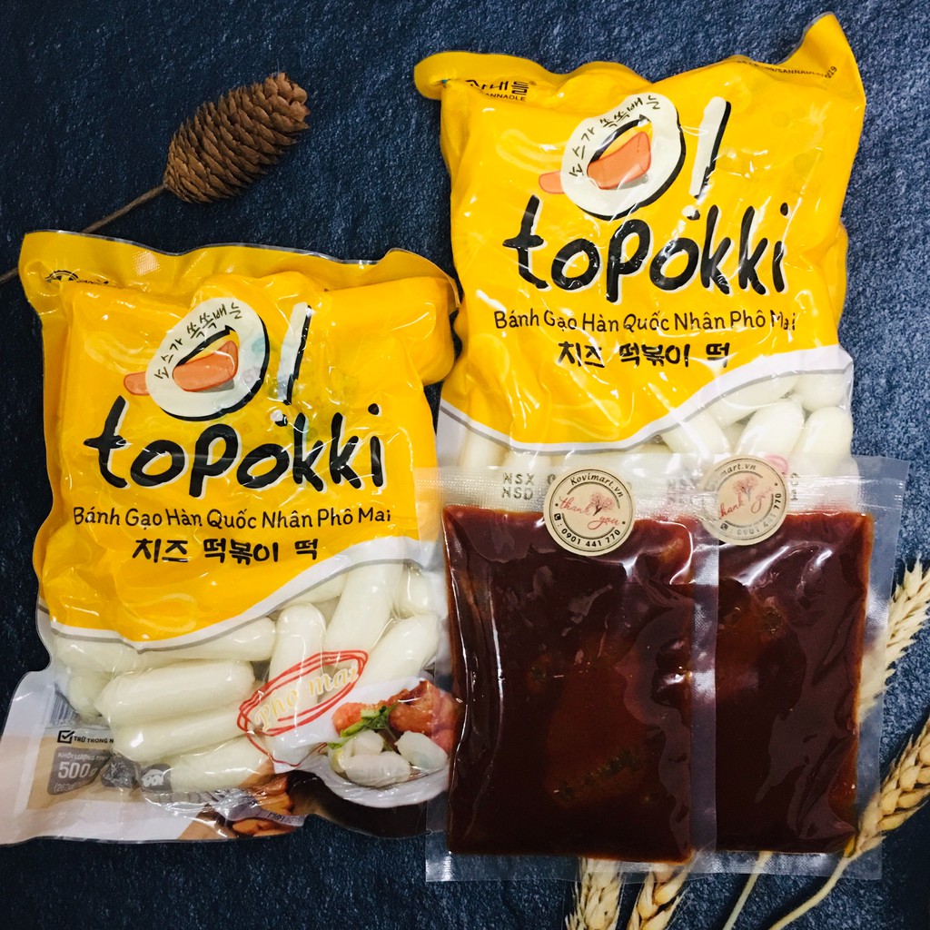 Bánh gạo tokbokki nhân phô mai Hàn Quốc 1KG kèm 200G sốt