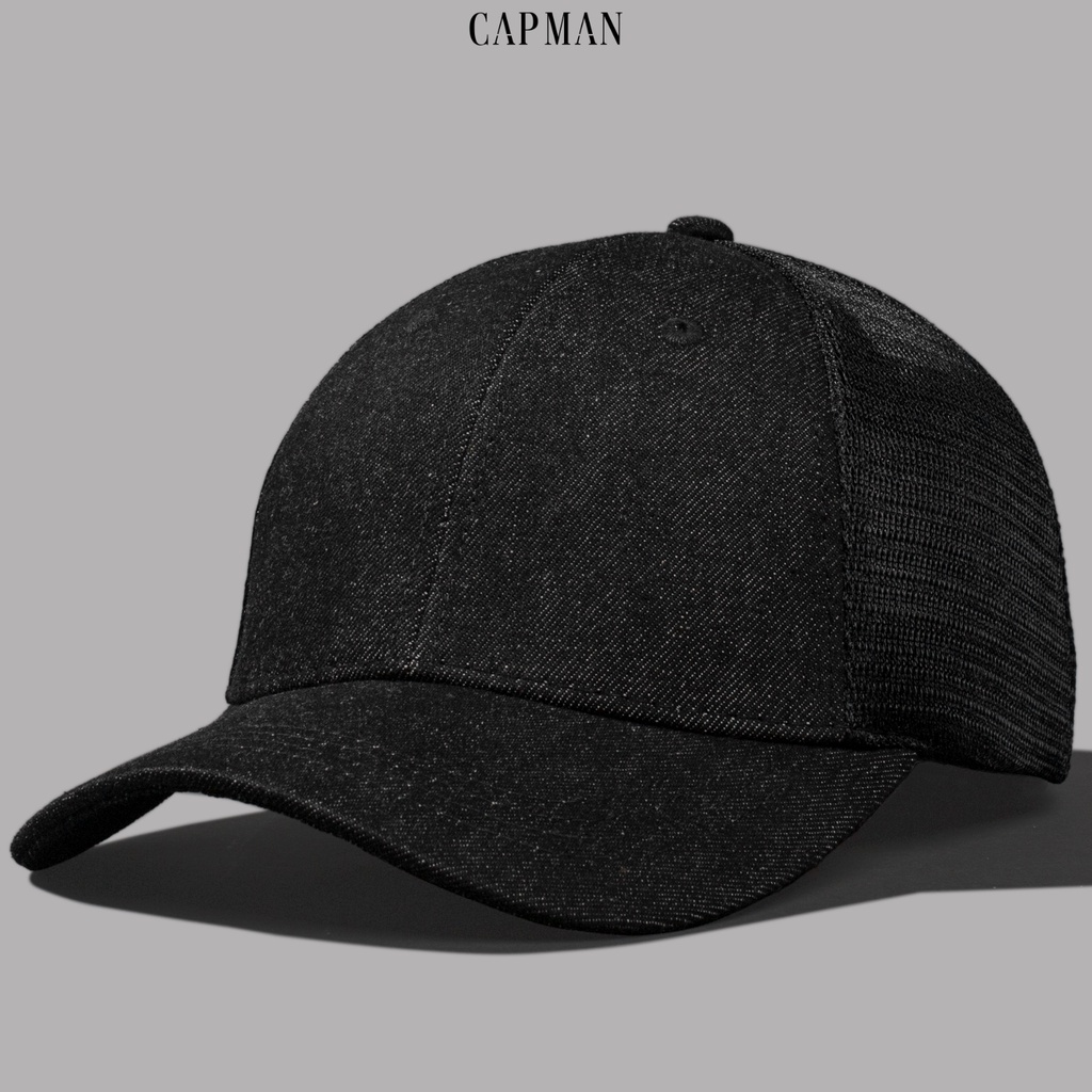 Mũ lưỡi trai jean chính hãng CAPMAN dáng thể thao màu đen phối lưới CM44