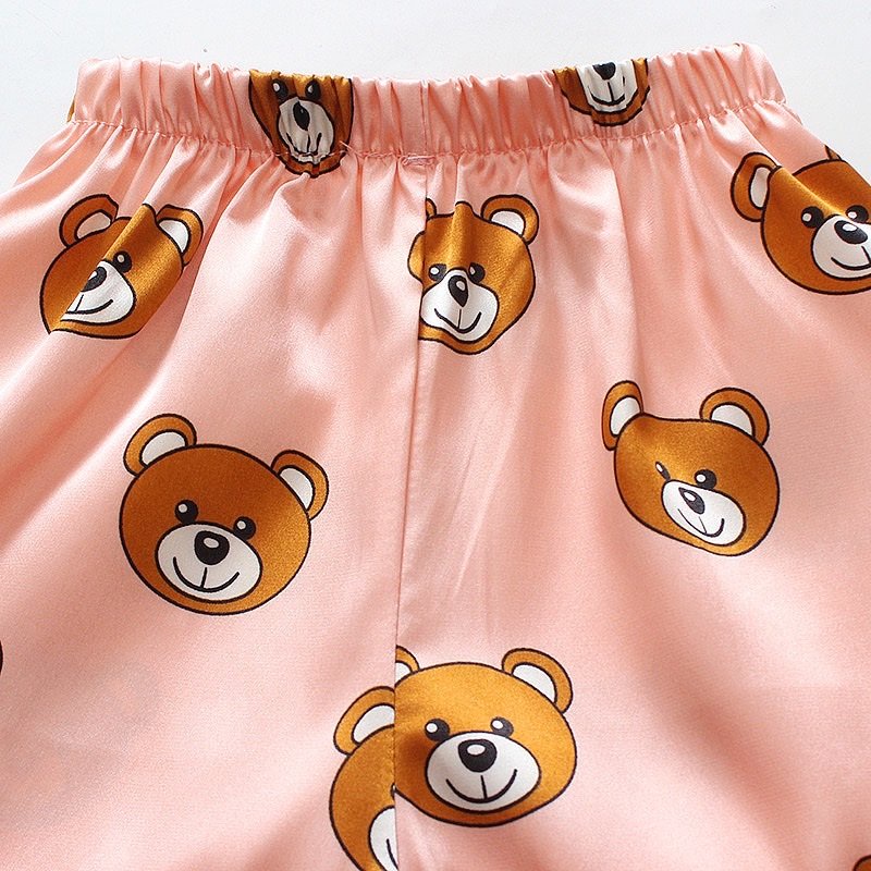 Bộ Pijama Cộc Tay Hình Gấu Chất Lụa Cho Bé Trai Và Bé GáiSÂU SHOP Từ 7 - 27kg