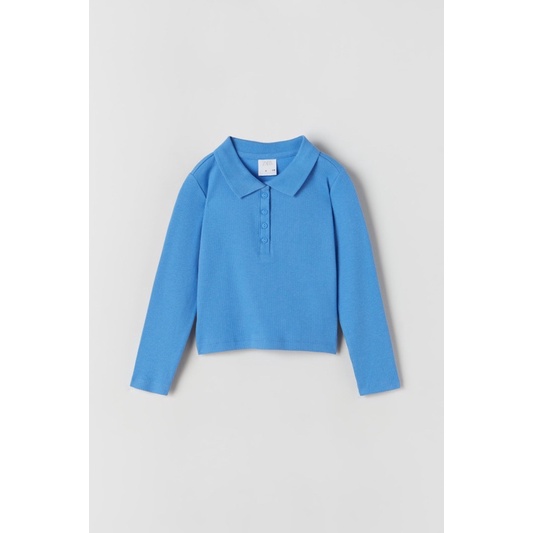 ZARA Đức - Áo kiểu auth new tag cao cấp chính hãng có sẵn sale polo kid tay dài trắng xanh đen thun nút lửng co dãn