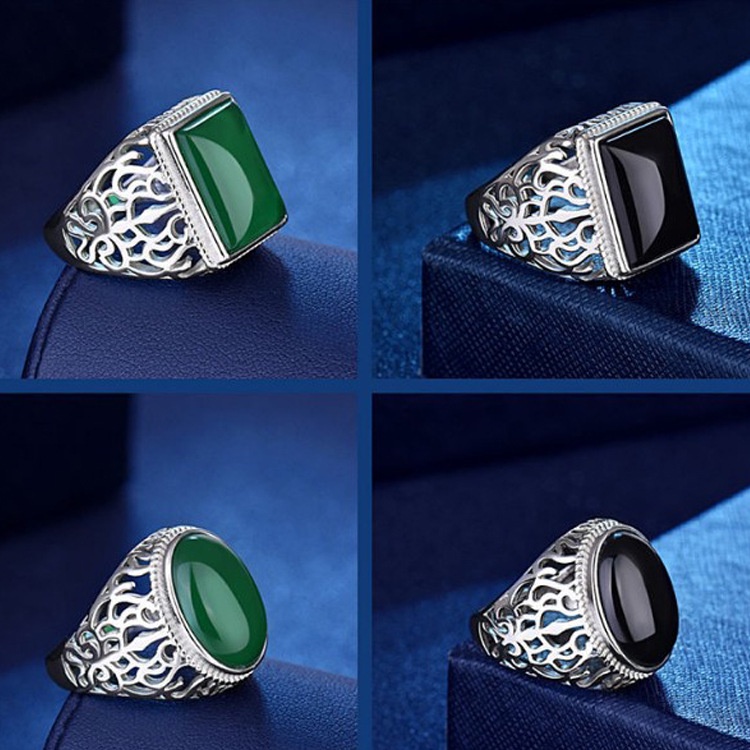 Nhẫn Nam Đính Đá Mã Não Xanh Aifei Phong Cách Hàn Quốc JH01