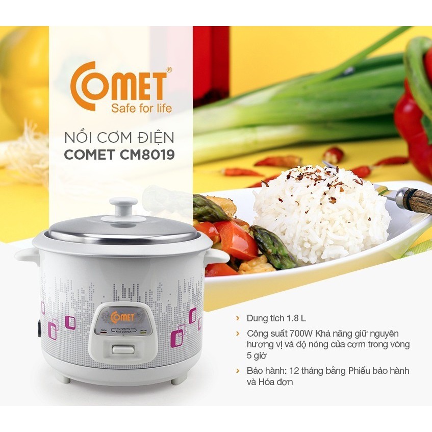 CM8019 - NỒI CƠM ĐIỆN NẮP RỜI COMET 1.8L - BẢO HÀNH CHÍNH HÃNG 12 THÁNG