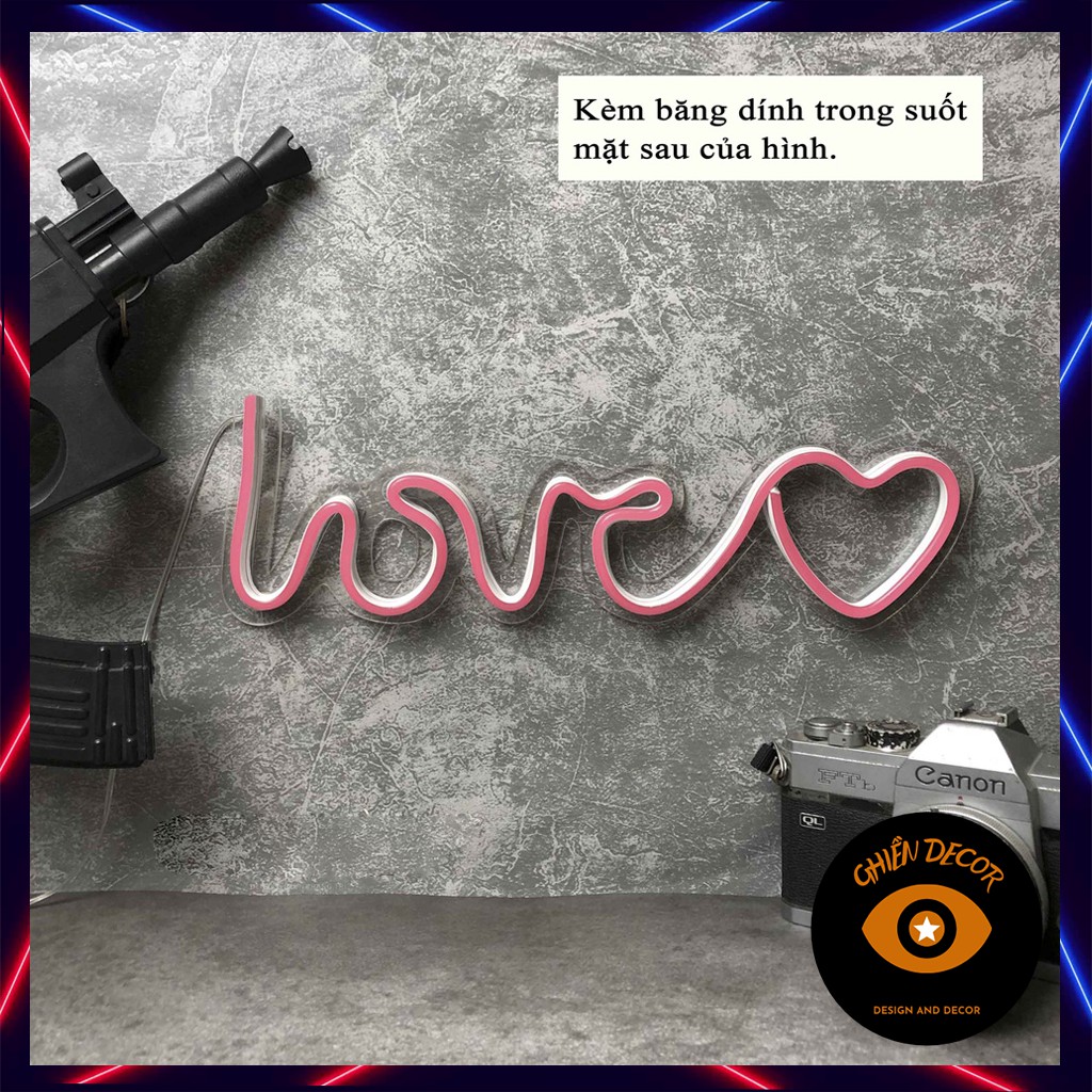 Đèn trang trí led Neon sign hình Love| Đèn neon trang trí phòng ngủ, treo tường