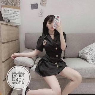 Bigsize Đầm cổ vest phối nút D497