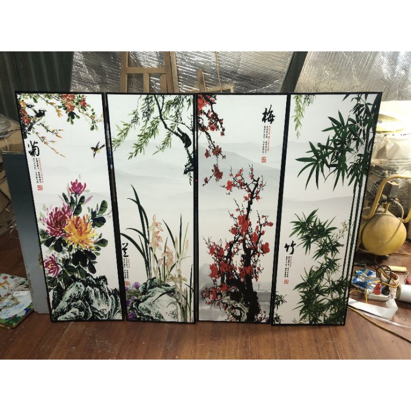 Tranh tứ quý, tranh canvas cao cấp, tùng cúc trúc mai