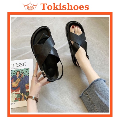 Sandal nữ quai hậu, dép quai chéo đi học, đi chơi thời trang unisex sang chảnh DX3C đế cao su mềm dẻo chống trơn trượt