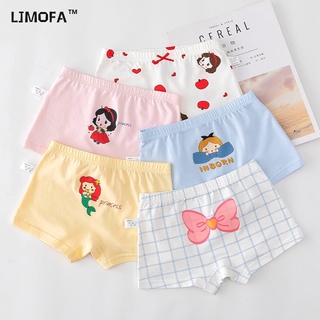 LJMOFA KIDS 3-12 tuổi 5 cô gái quần lót bằng bông cô gái quần lót bốn sừng bông thông gió màu trắng công chúa nàng tiên cá in mẫu trẻ em quần lót bốn sừng trẻ em quần lót phẳng