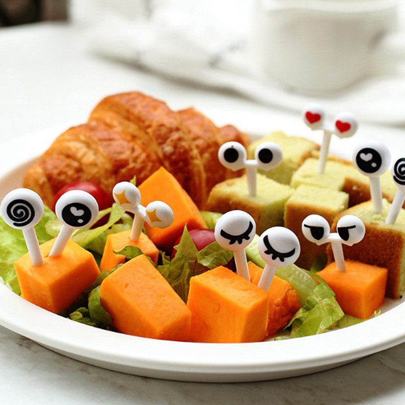 Set 10 Nĩa Ăn Trái Cây Mini Tạo Hình Đôi Mắt Ngộ Nghĩnh
