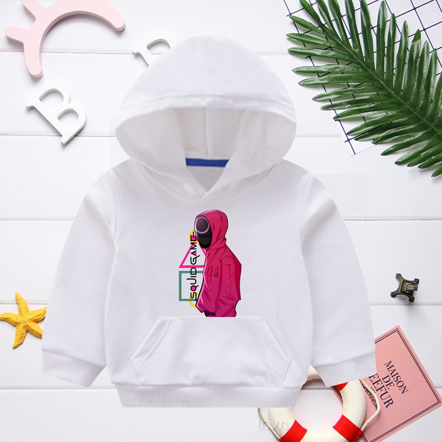 Áo khoác squid game áo khoác hoodie trò chơi con mực màu trắng cho bé trai bé gái cực hot