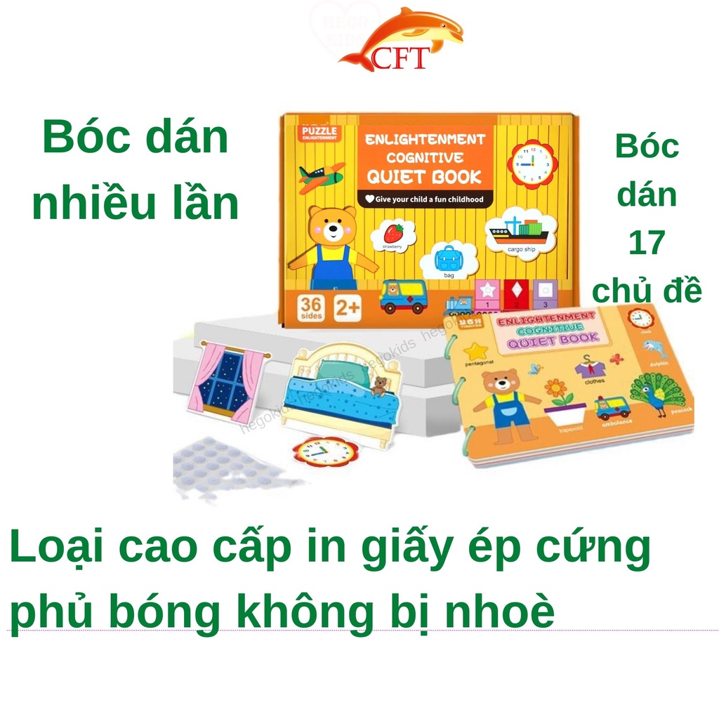 Học liệu bóc dán Montessori 17 chủ đề sách bóc dán thông minh loại cao cấp