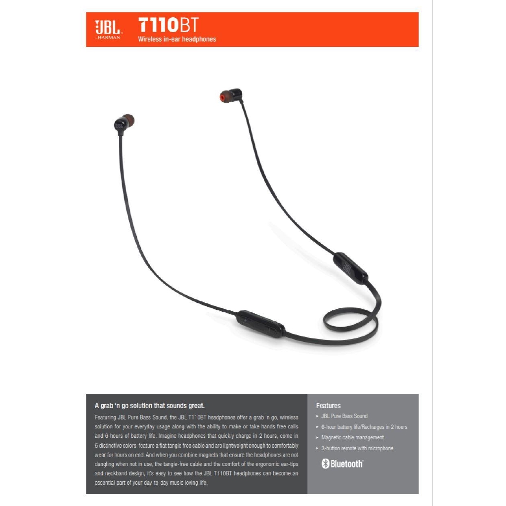 JBL T110BT Wireless In-Ear Headphones