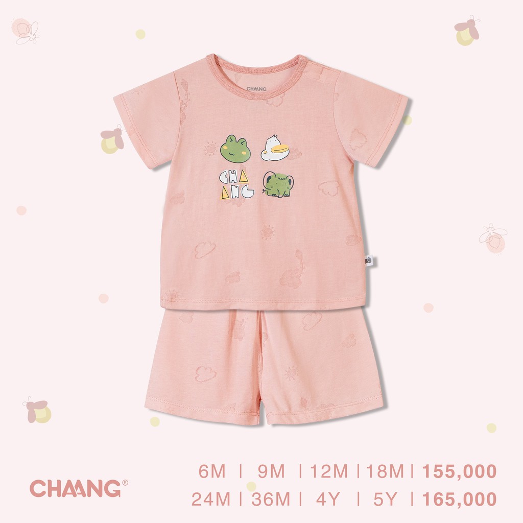 CHAANG Bộ Cộc Cúc Vai Lake Hồng Vân Chìm Cho Bé Gái Chất Liệu Cotton Dưới 5 Tuổi