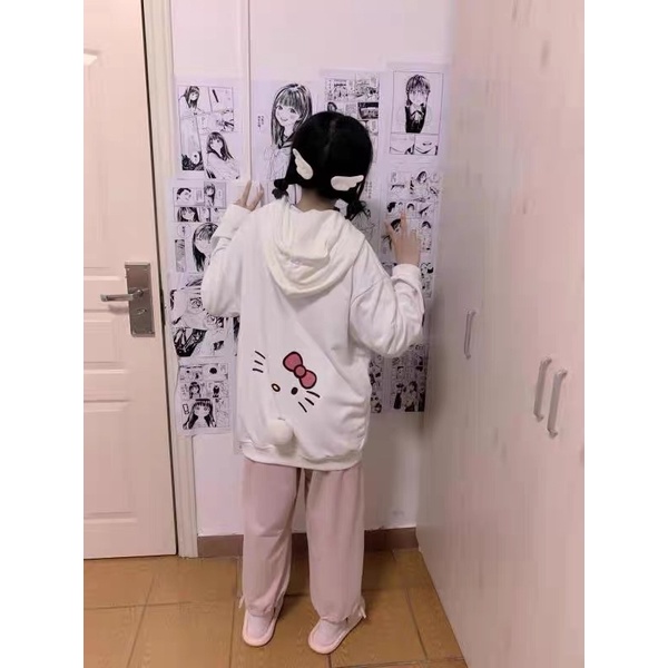 Áo khoác in hình hello kity màu trắng siêu cưng