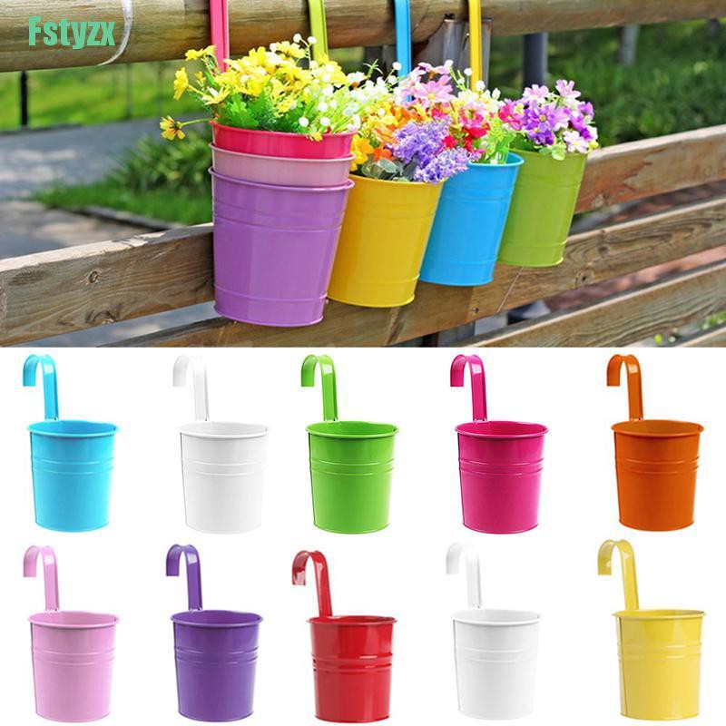 fstyzx Cute Metal Iron Flower Pot Hanging Vase Bucket Balcony Garden Planter Home Decor