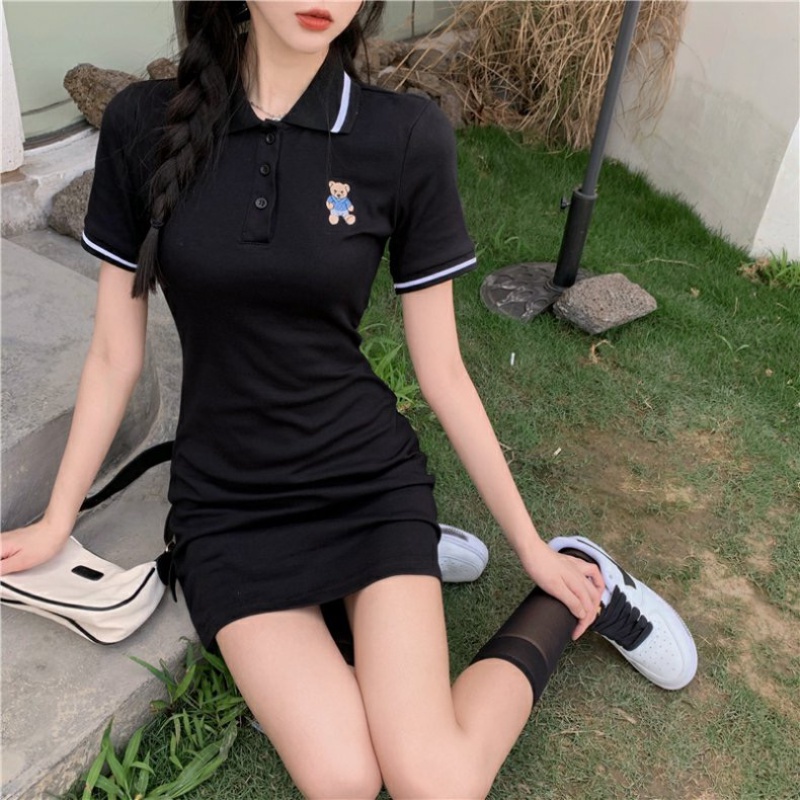 Đầm thun cổ polo phong cách Hàn Quốc thời trang hè cho nữ