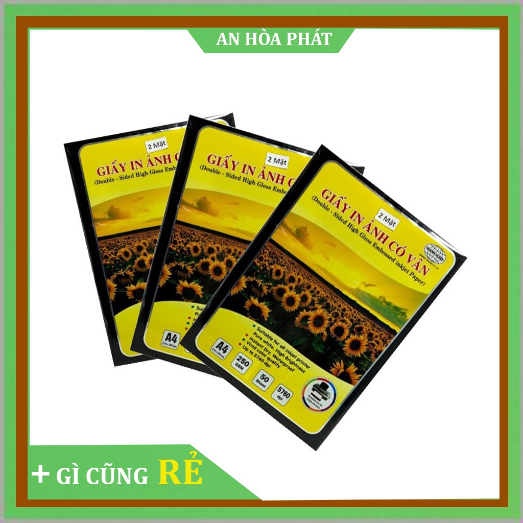 Giấy in ảnh A4 - Giấy bóng 2 mặt có vân ĐL 250 (50tờ/tập)