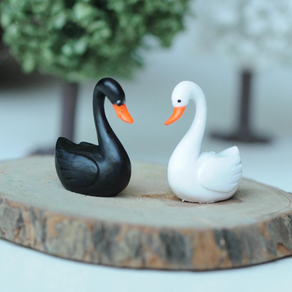 Tượng Thiên Nga Trắng Đen Mini Trang Trí Tiểu Cảnh Bonsai