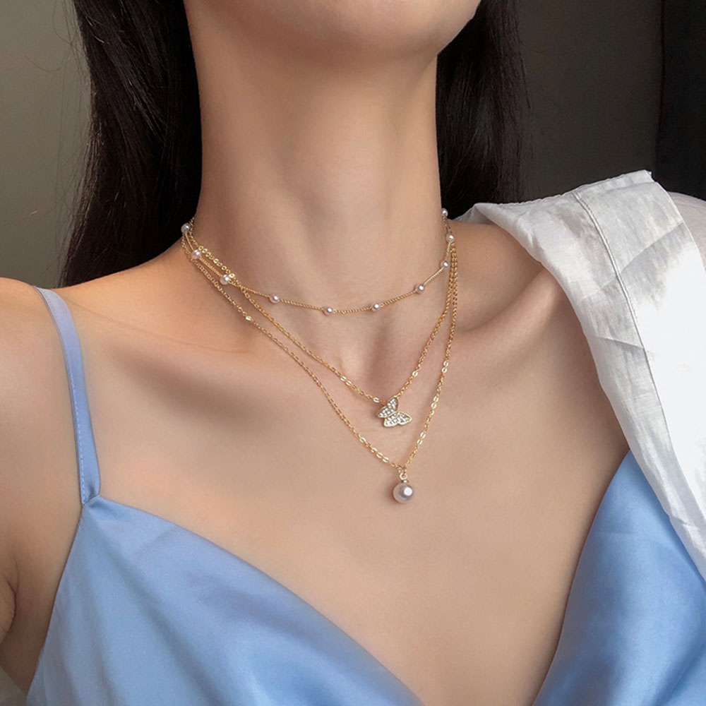 vòng cổ Hợp Kim Nhiều Lớp Mặt Hình Bướm Xinh Xắn Cho Nữ