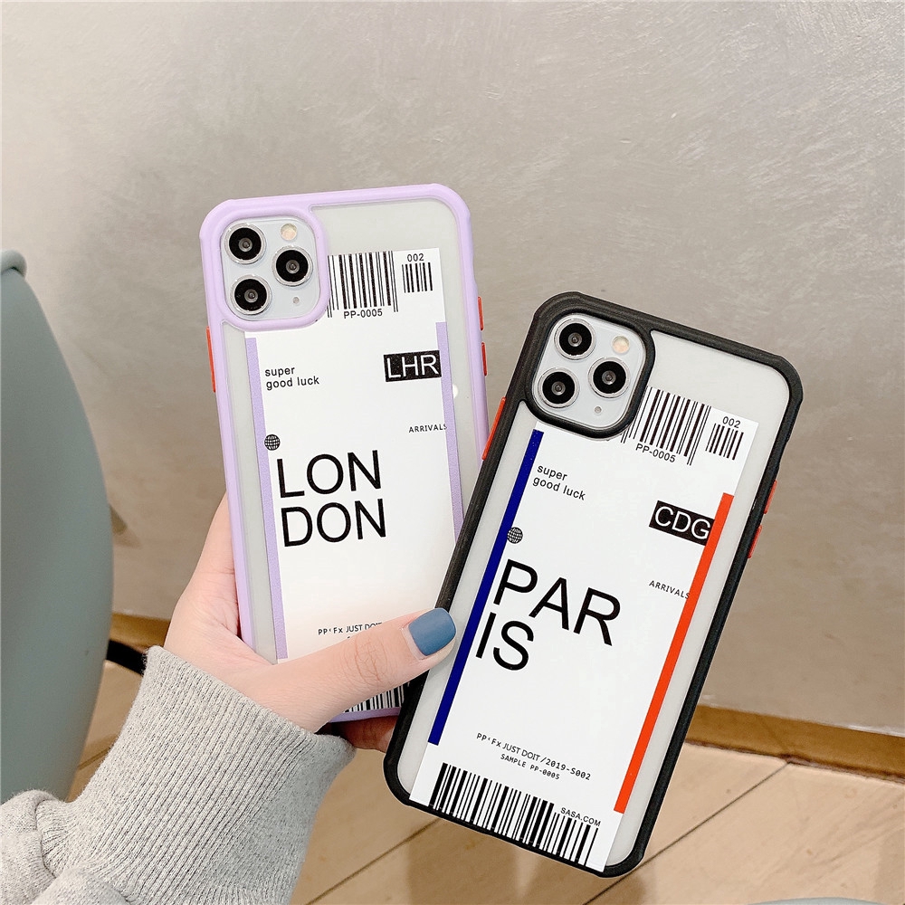 Ốp điện thoại hình vé máy bay London/Paris cho iPhone 11 11pro 11promax 6 6s 7 8 Plus X XR XS MAX