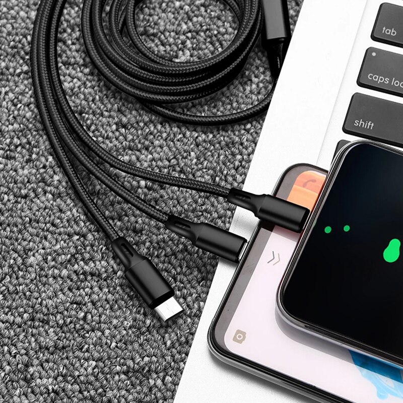 Dây Cáp Sạc 3 Trong 1 Cổng Micro Usb Type C Thích Hợp Cho Samsung Iphone Oppo Vivo Redmi Oneplus Huawei