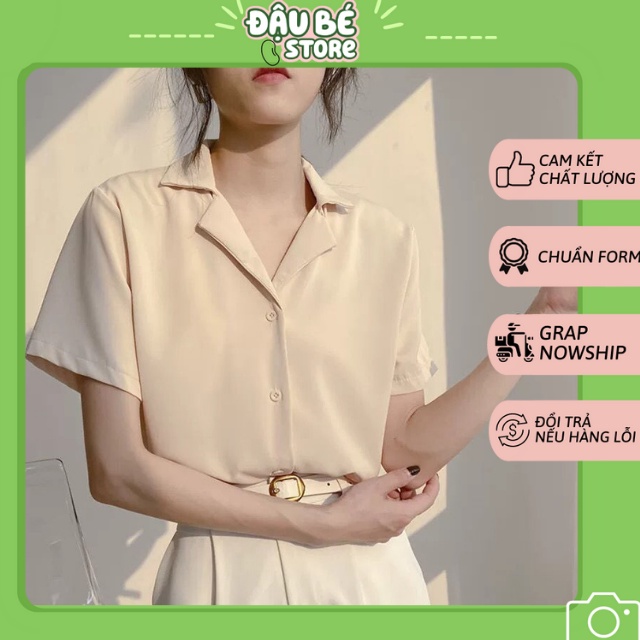 Áo Sơ Mi Voan Cộc Tay Nữ Ulzzang Xinh Xắn - Áo Sơ Mi Ngắn Tay Màu Trơn Form Rộng Phong Cách Hàn Quốc - Daube - A129