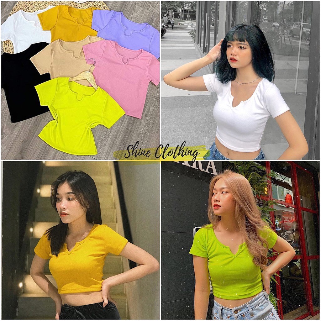 [Mã FASHIONT4WA2 giảm 10K đơn 50K] Áo croptop / Áo croptop nữ ulzzang xẻ cổ len tăm thấm hút mồ hôi AT19 | BigBuy360 - bigbuy360.vn