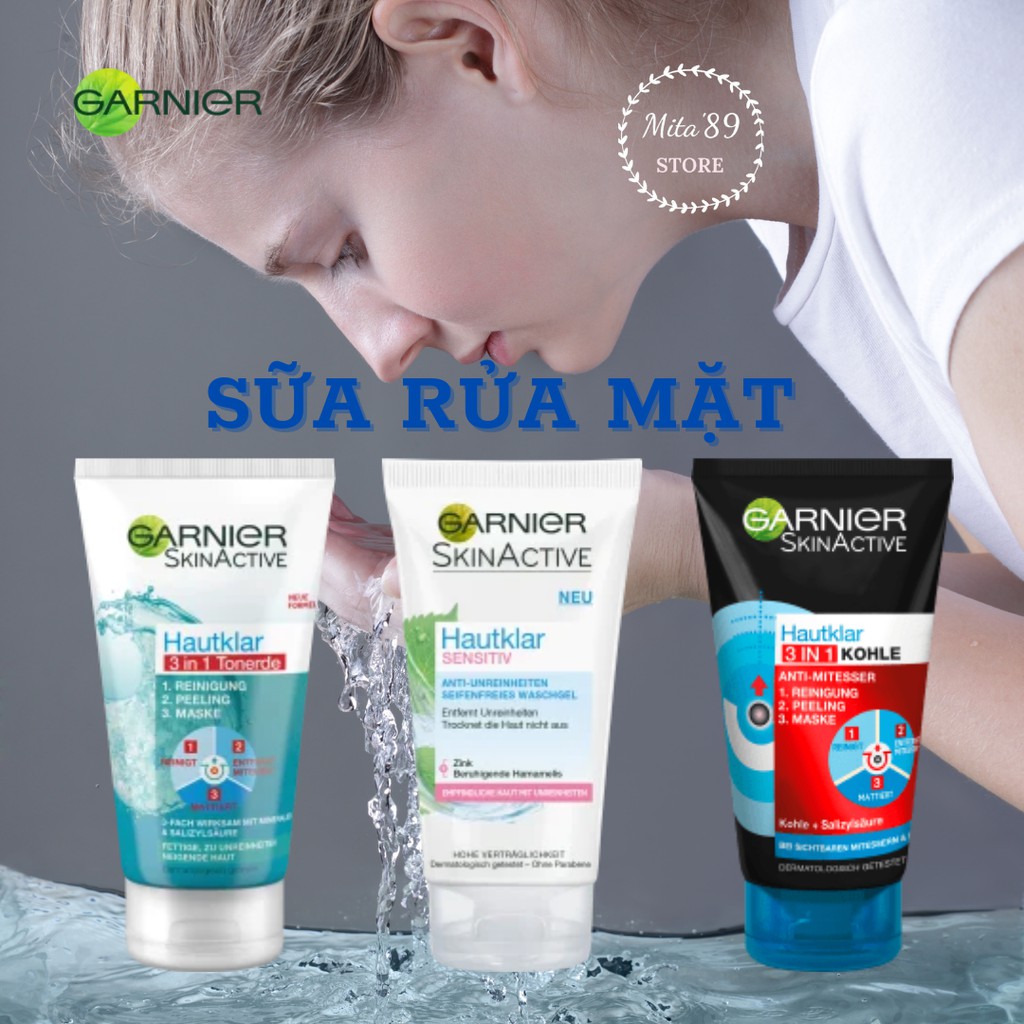 Sữa rửa mặt Garnier SkinActive (tuýp 150ml) hàng Đức