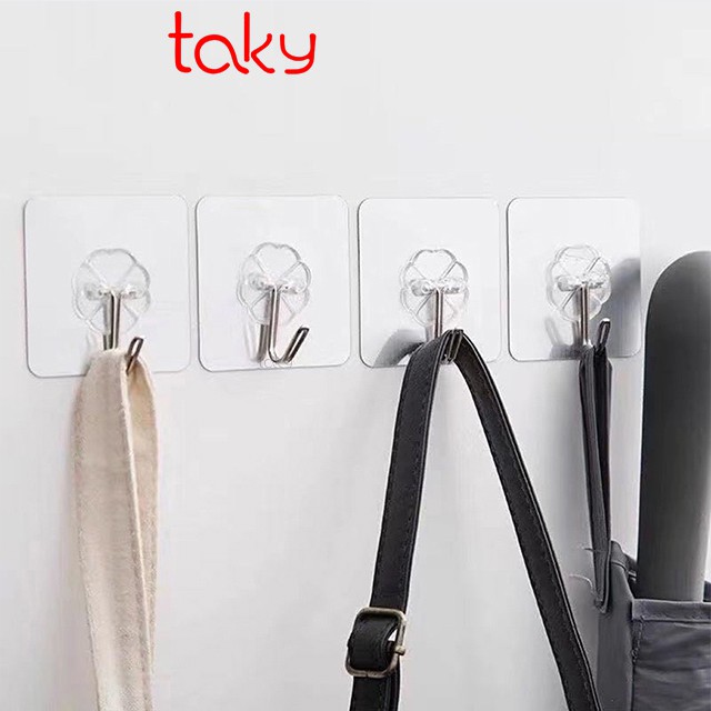 10 Móc Nhựa Trong Suốt Dán Tường Siêu Dính - Taky, Tiện Dụng, Treo Đồ Trong Gia Đình 2213Set10