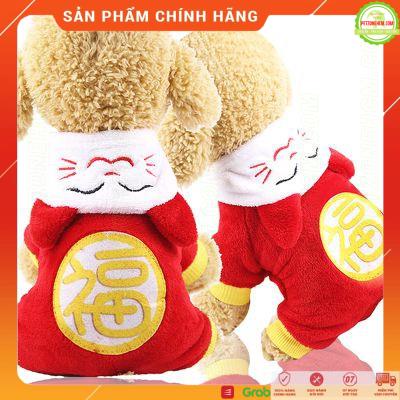 Áo cho chó mèo ngày tết in hình đồng tiền vải lông 4 chân, thiết kế mùa đông