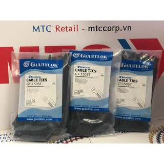 Túi 100 Dây thít, dây rút nhựa màu đen 150×4.8mm cao cấp GT150STCB nhập khẩu Giantlok-Thái Lan