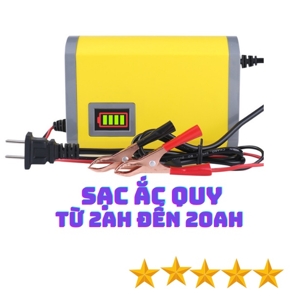 Bộ Sạc Nạp Bình Ắc Quy 12V Cho Xe Máy, Xe Điện, Quạt Tích Điện Dung Lượng  2AH Đến 20AH - Tự Ngắt Khi Bình Đầy