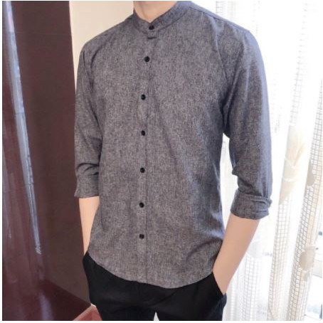 Áo sơ mi cổ tàu, sơ mi nam dài tay XÁM TIÊU - OMAN SM31 | BigBuy360 - bigbuy360.vn