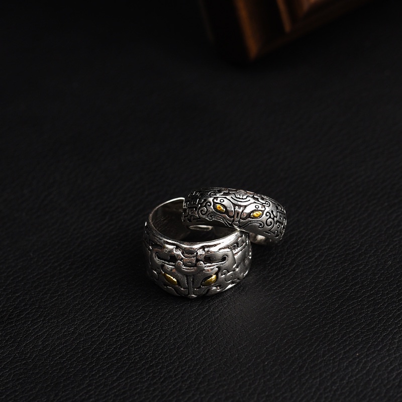 Nhẫn Hở Khắc Chữ May Mắn Phong Cách Vintage Thời Trang