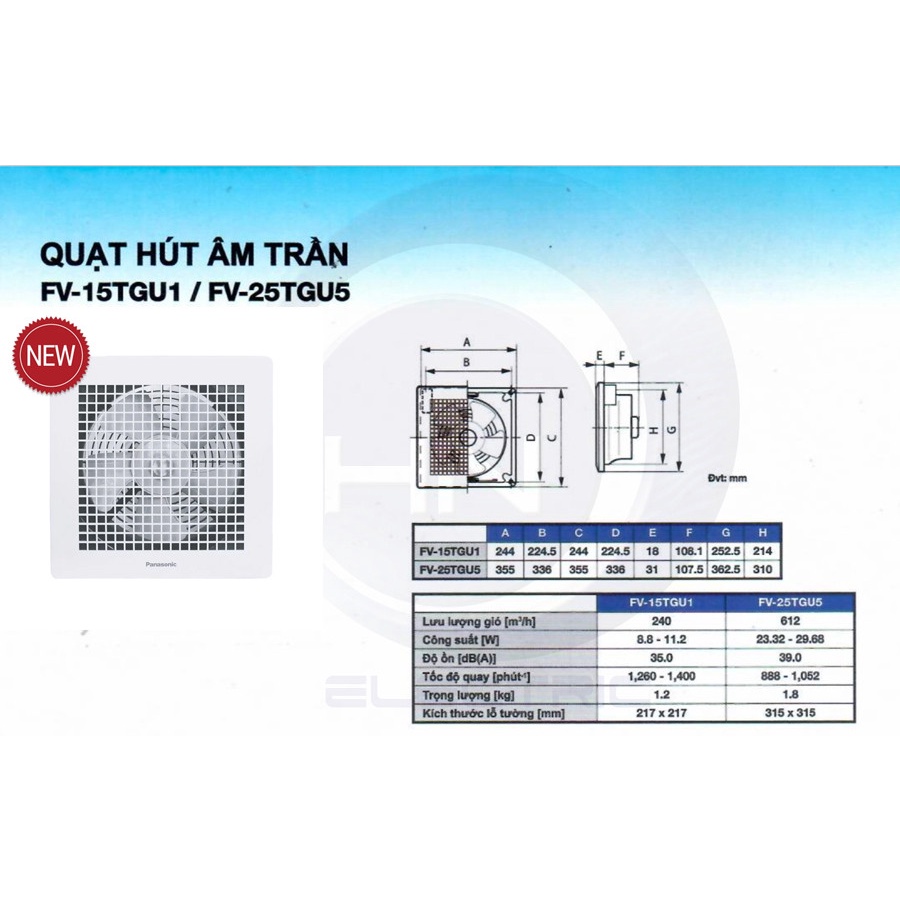 Quạt hút âm trần PANASONIC FV-25TGU5- Bảo Hành 1 Năm