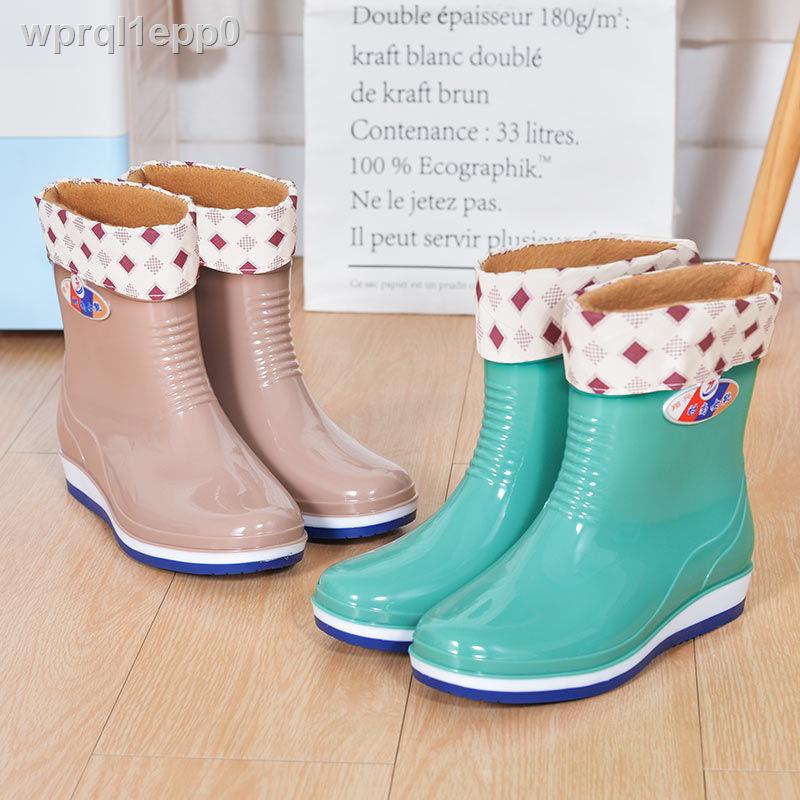 ◎❂Giày nước phụ nữ bệt thấp người lớn giày ống giữa phụ nữ cộng với nhung ống ngắn thời trang mùa hè giày nước mùa hè ph