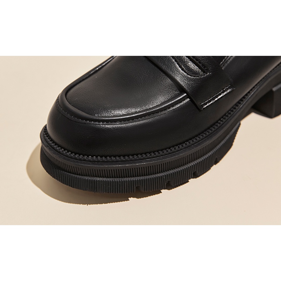 Giày Loafer Nữ Giày Da Bánh Mì 5 Phân Phong Cách Nhật Bản