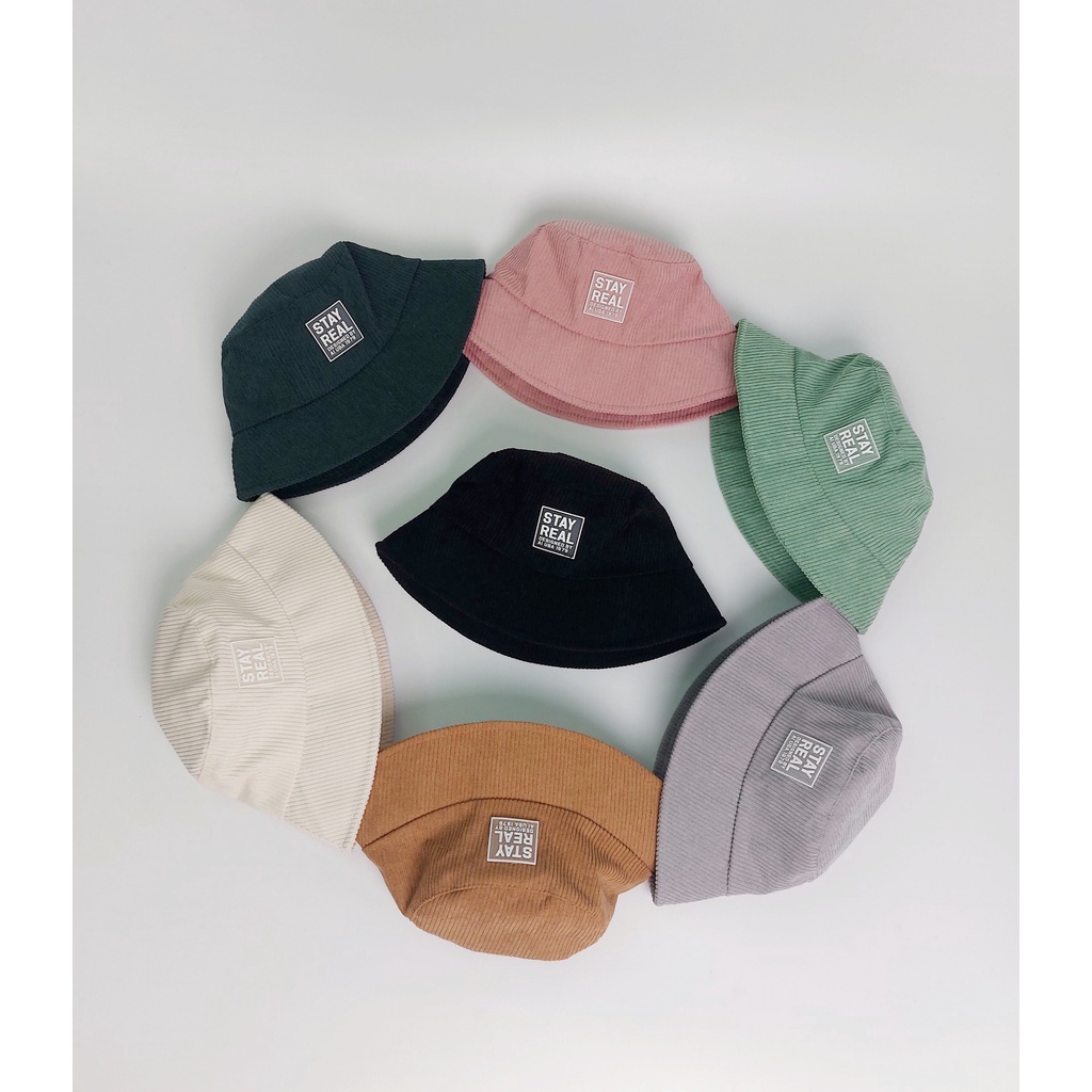 Mũ Nón Bucket STAYREAL Nam Nữ Thời Trang Unisex Ulzzang BOM HOUSE Chất Liệu Nhung Tăm