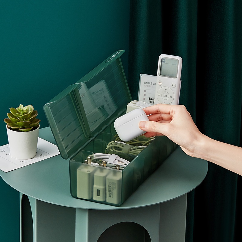 Hộp đựng sắp xếp/hộp đựng dây cáp sạc dữ liệu quấn gọn để bàn tiện dụng chia ngăn có nắp đậy chống bụi