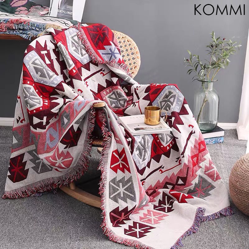Khăn trải sofa hai mặt phối tua rua phong cách Mỹ